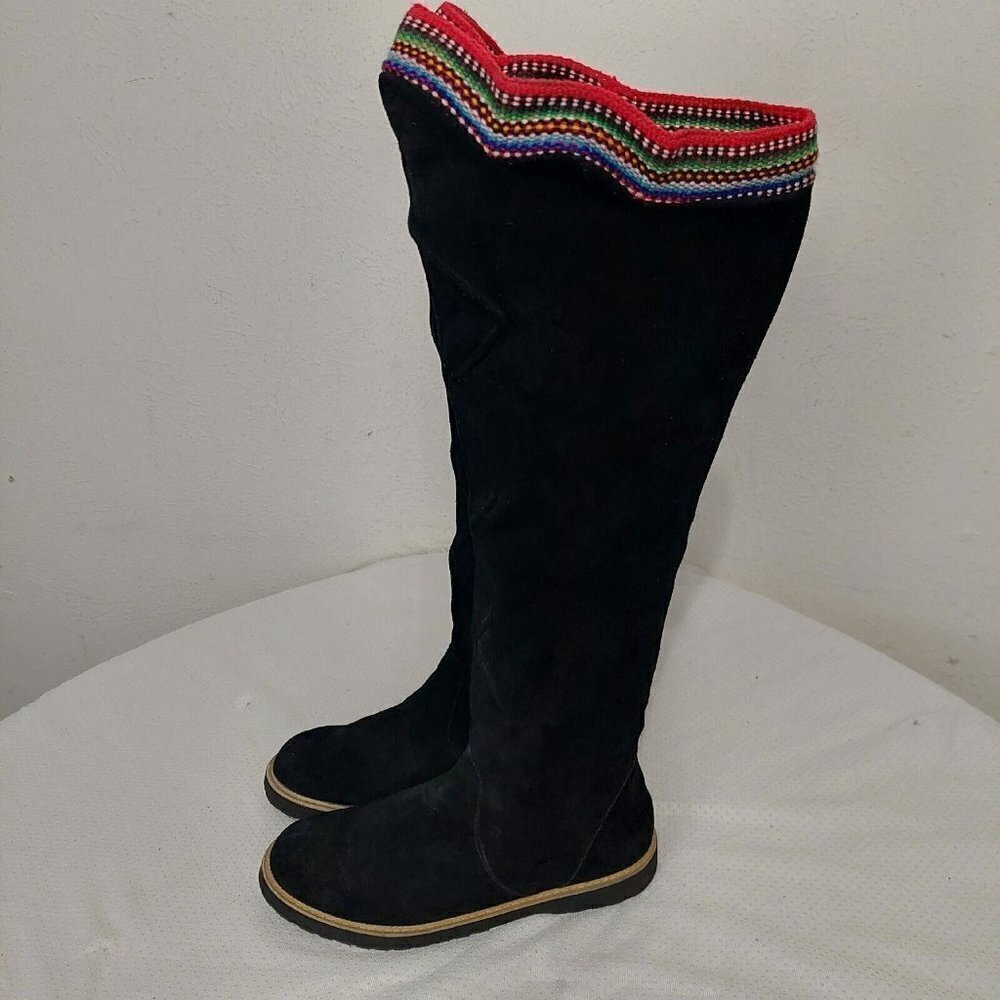 Inca Boot Company Electra Zora Over-The-Knee  Suede Embroidered Boots Black Sz 9